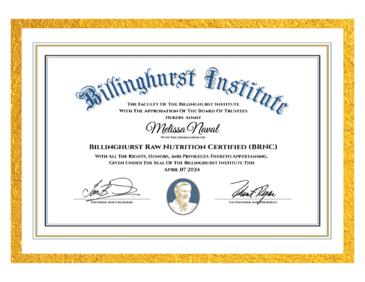 Billinghurst Institute Raw Nutrition Certified