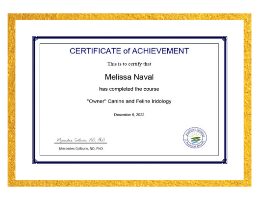 Southern Institute of Natural Health, Canine and Feline Iridology