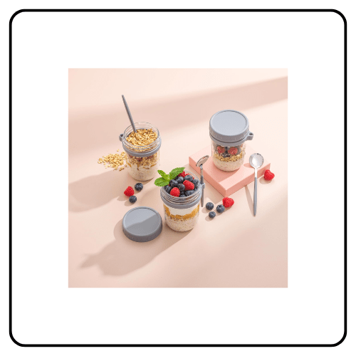JoyJolt 3-Pack Overnight Oats Containers with Lids and Spoons Set