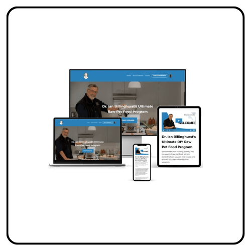 Dr. Ian Billinghurst's Ultimate Raw Pet Food Course materials, focusing on evolutionary canine and feline nutrition.