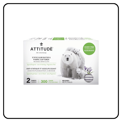 A set of eco-friendly ATTITUDE reusable dryer sheets designed to soften laundry and reduce cling without synthetic fragrances.