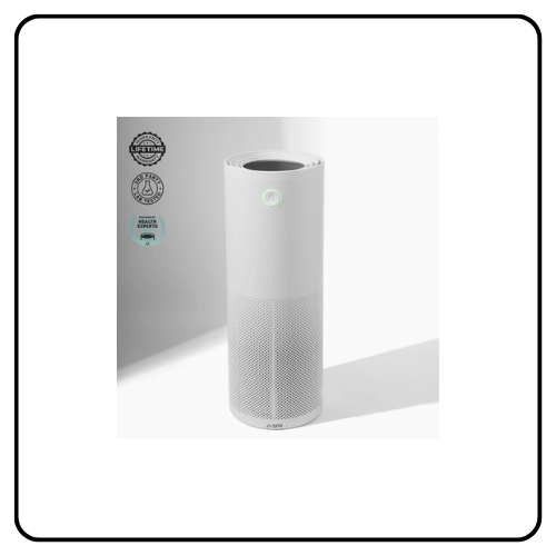 Jaspr Pro air scrubber with steel body and digital air quality display for pet-friendly home wellness.