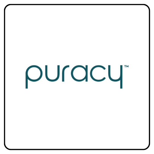 A collection of Puracy plant-based home cleaning products including natural surface cleaner, dish soap, and laundry detergent in eco-friendly, minimalist packaging.