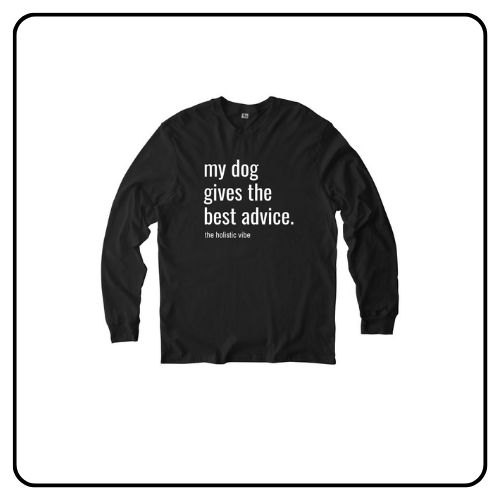 A person wearing a soft, premium t-shirt from the Dog Advice Collection featuring a minimalist design focused on canine wellness.