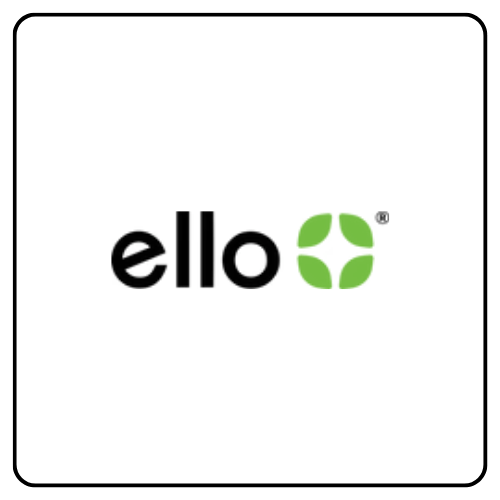 Ello brand logo for eco-friendly glass and stainless steel food storage.
