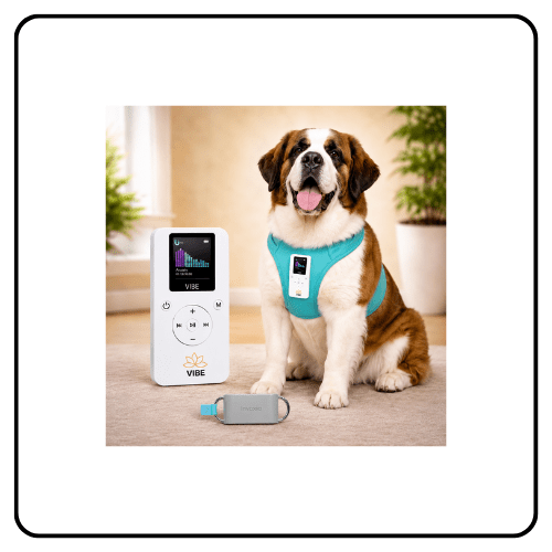 Resona Health Dog Wellness System device and wearable vest, highlighting the compact, portable PEMF technology used for proactive canine wellness and systemic support.