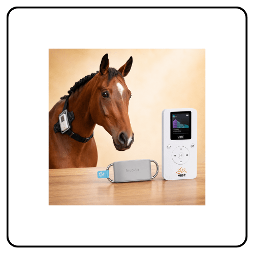 Resona Health Horse Wellness System featuring the compact, portable PEMF device with its specialized equine attachment strap, designed for proactive natural horse care and cellular alignment.
