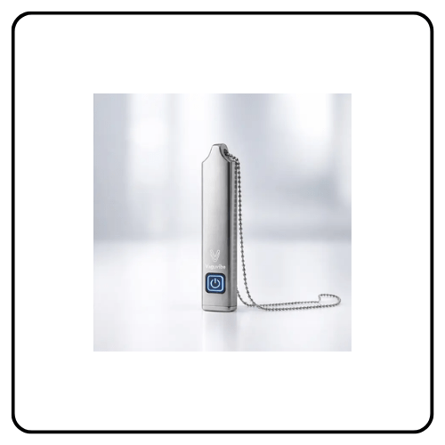 VaguVibe wearable PEMF pendant by Resona Health, a sleek metallic lifestyle device designed to support vagus nerve optimization, relaxation, and nervous system balance.