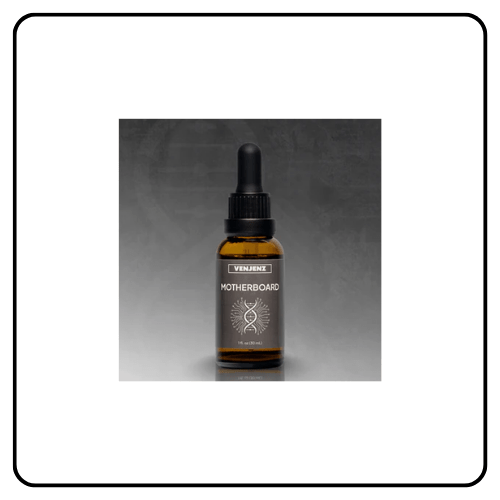 Venjenz Motherboard liquid supplement bottle for people, displayed by The Holistic Vibe, showcasing natural whole-food ingredients for proactive wellness and immune support.