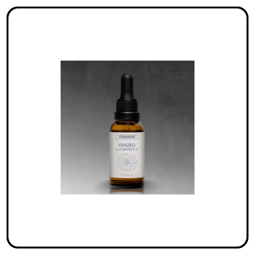 VenZeo for Pets premium 1-ounce liquid bottle by VenJenz, a clean, micronized wellness supplement designed to support natural environmental defense and daily vitality for dogs and cats.