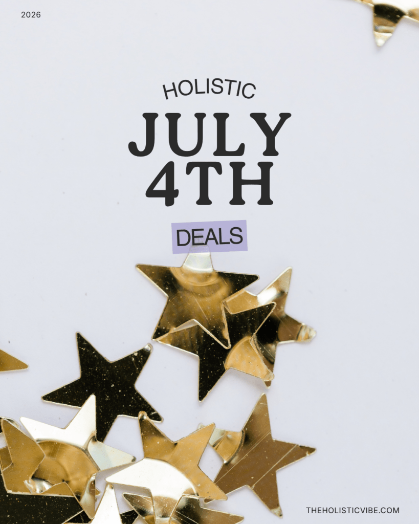 Title graphic reading "The July 4th Holistic Shopping List" styled with a warm linen background, minimal typography, and clean lifestyle elements for a pet-friendly home.