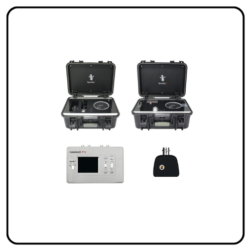 Spooky2 Scalar Essential Kit transmitter and receiver units set up on a flat surface, illustrating home frequency optimization and scalar wave environmental balance.